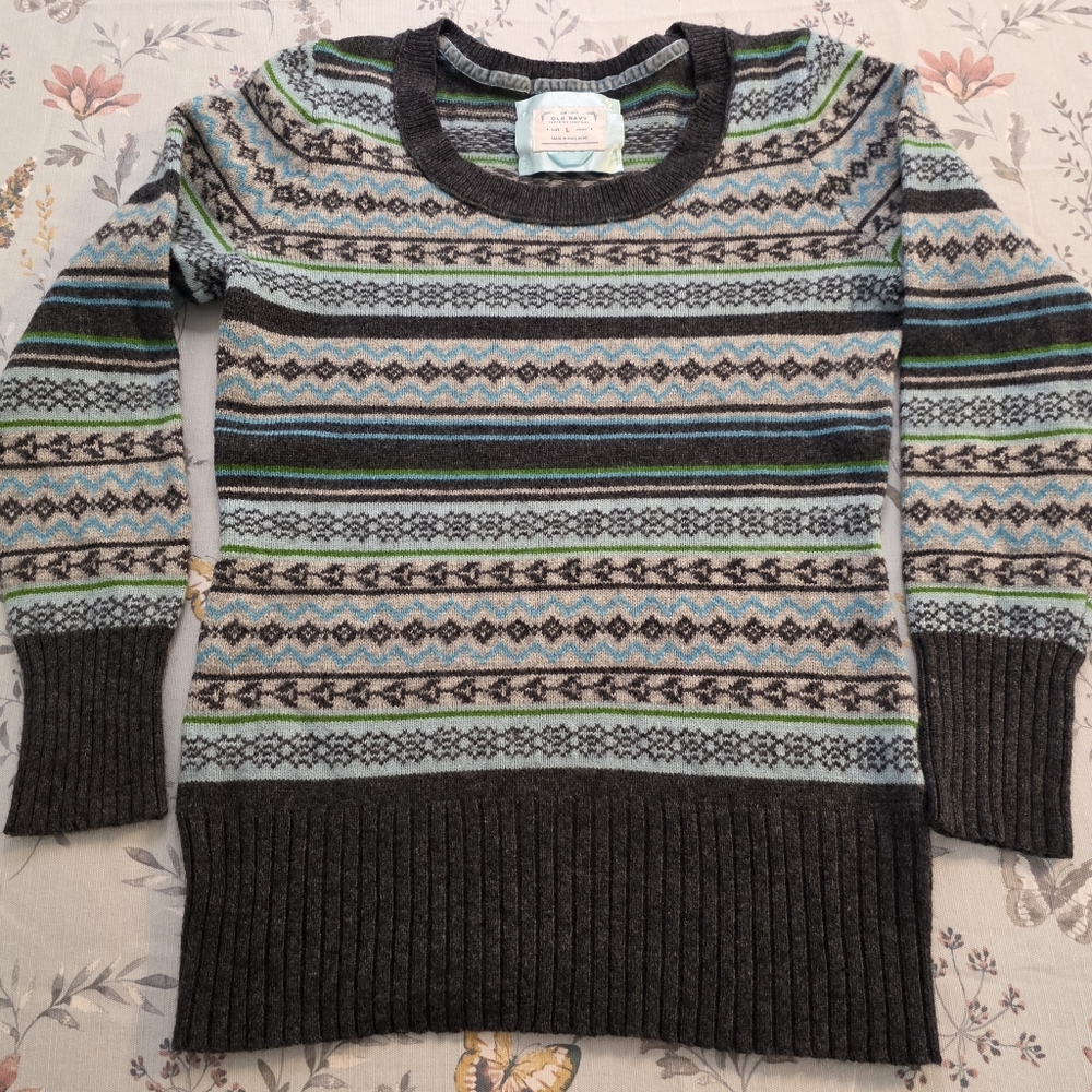 Vintage Old Navy Fair Isle Sweater Size L Wool Blend Made in Hong Kong